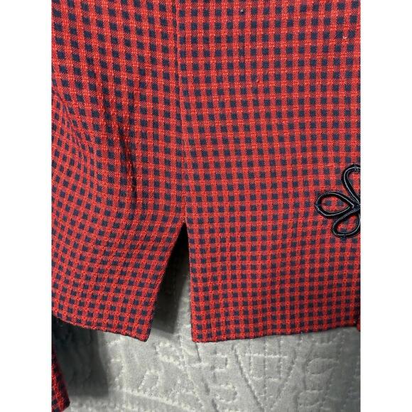 Vintage Check Blazer Jacket size 8 Dark Academia Tailored Red Black Plaid - Picture 4 of 9